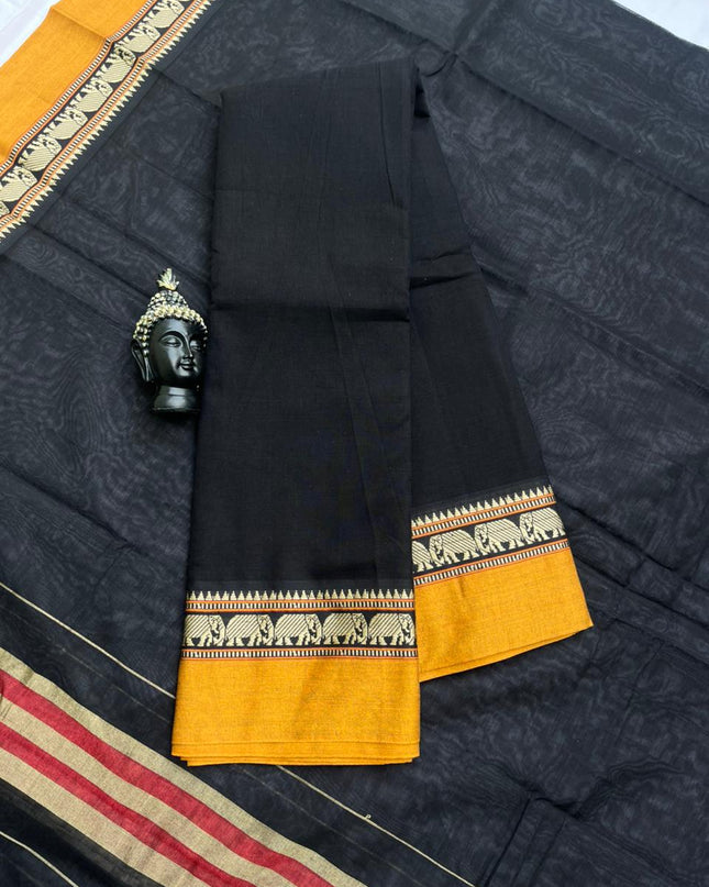Traditional wear Narayanpet Mercerised cotton dress material with Black colour