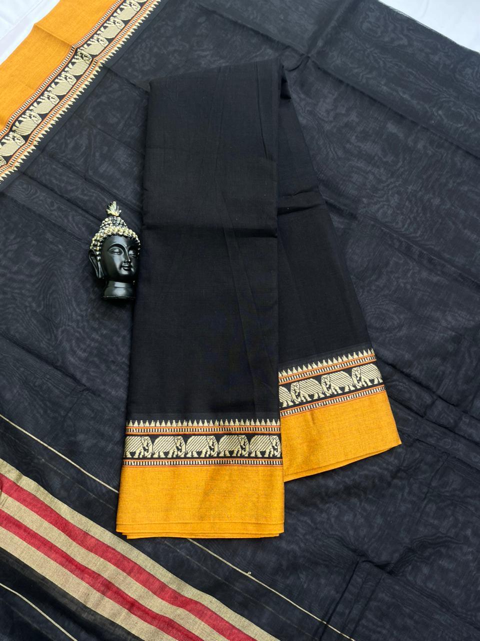 Traditional wear Narayanpet Mercerised cotton dress material with Black colour