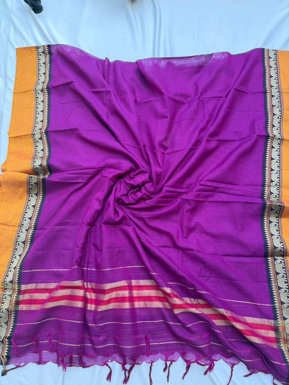 Traditional wear Narayanpet Mercerised cotton dress material with Purple colour