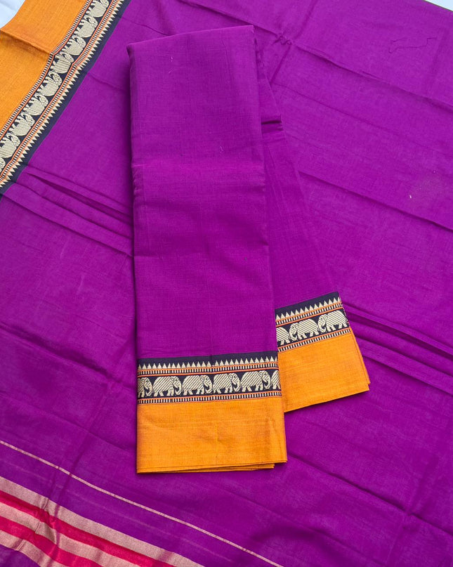 Traditional wear Narayanpet Mercerised cotton dress material with Purple colour