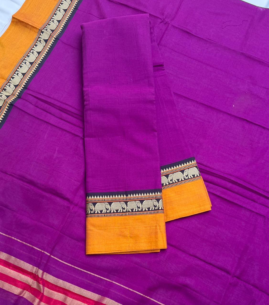 Traditional wear Narayanpet Mercerised cotton dress material with Purple colour