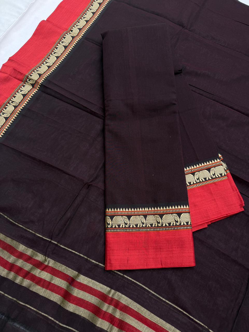 Traditional wear Narayanpet Mercerised cotton dress material with Dark Wine colour