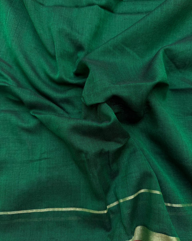 Traditional wear Narayanpet Mercerised cotton dress material with Dark Green colour