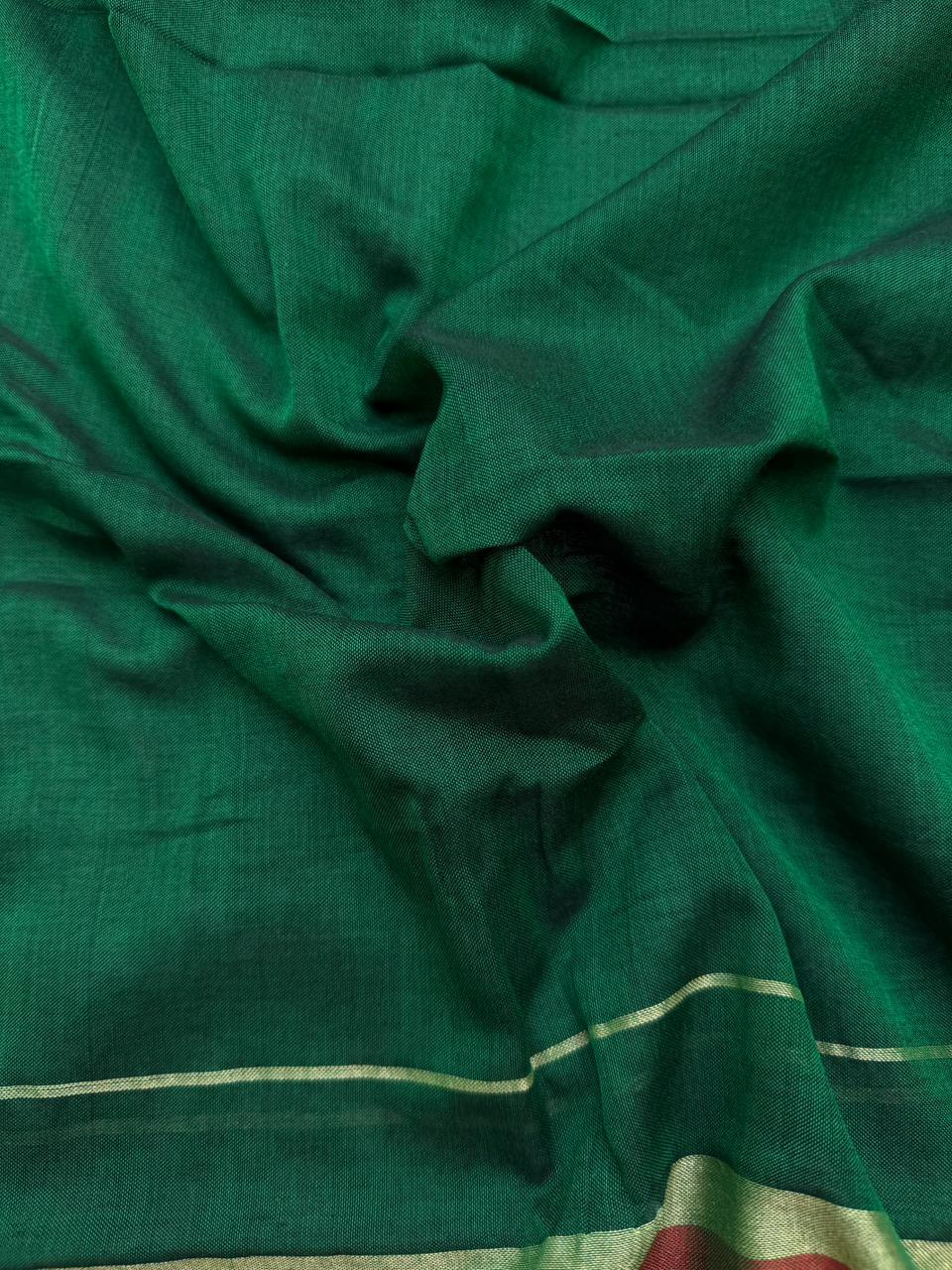 Traditional wear Narayanpet Mercerised cotton dress material with Dark Green colour