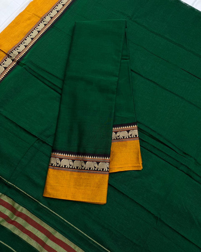 Traditional wear Narayanpet Mercerised cotton dress material with Dark Green colour