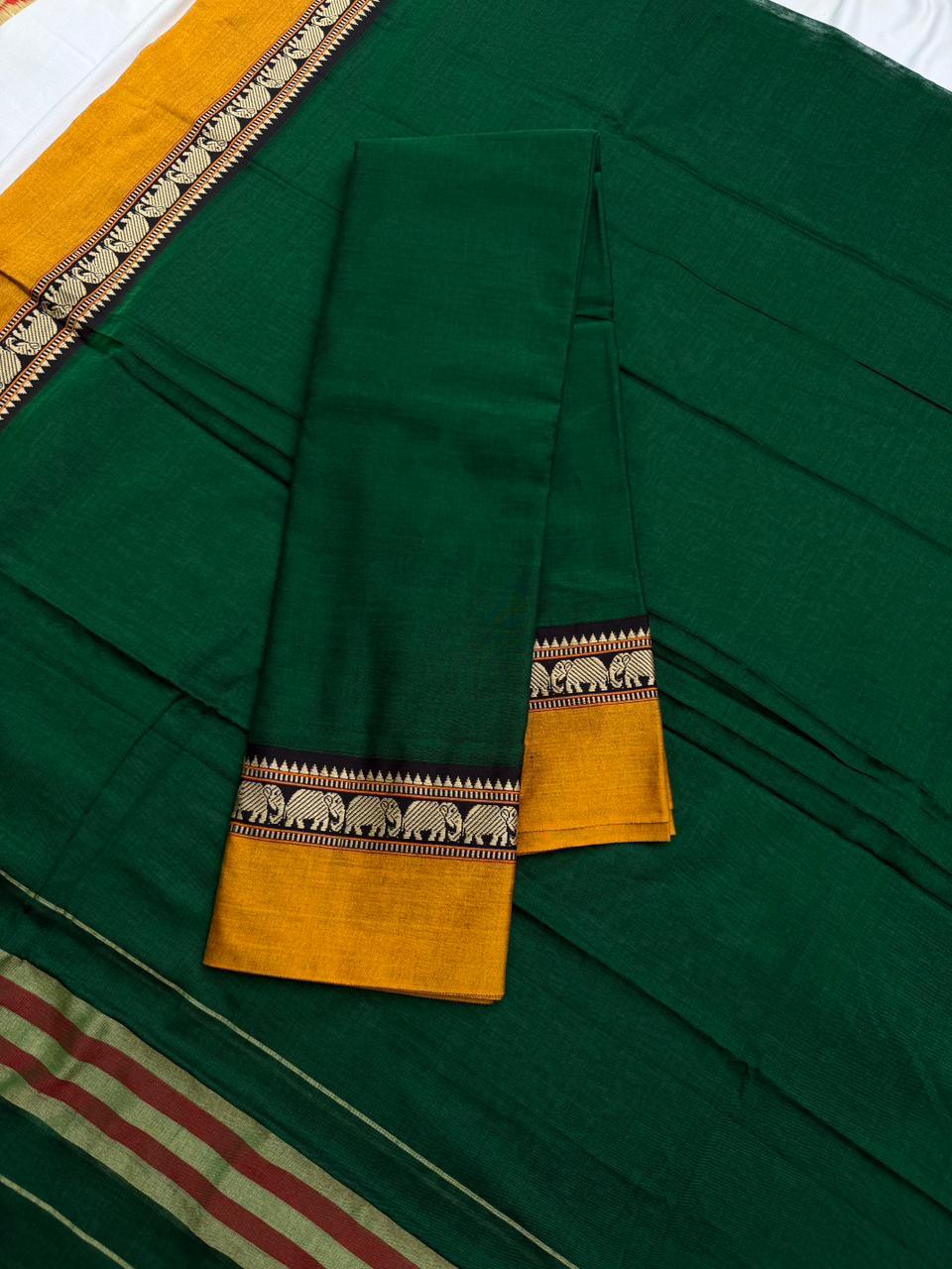 Traditional wear Narayanpet Mercerised cotton dress material with Dark Green colour