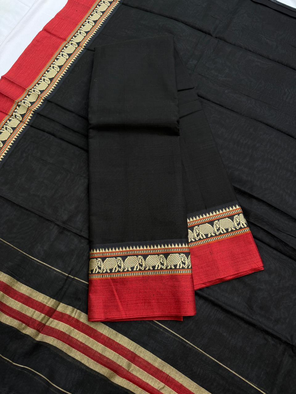 Traditional wear Narayanpet Mercerised cotton dress material with Black colour