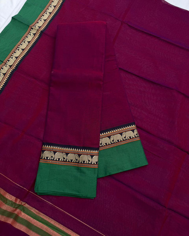Traditional wear Narayanpet Mercerised cotton dress material with Dark Purple colour