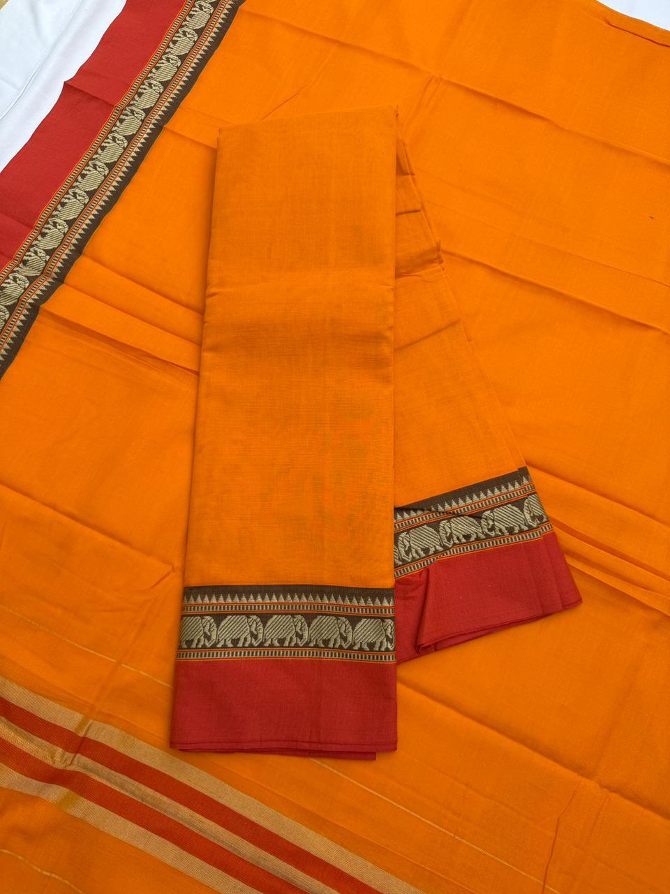 Traditional wear Narayanpet Mercerised cotton dress material with Orange colour