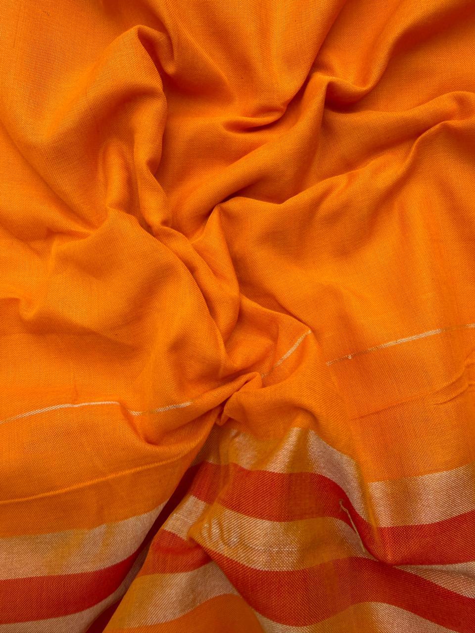 Traditional wear Narayanpet Mercerised cotton dress material with Orange colour