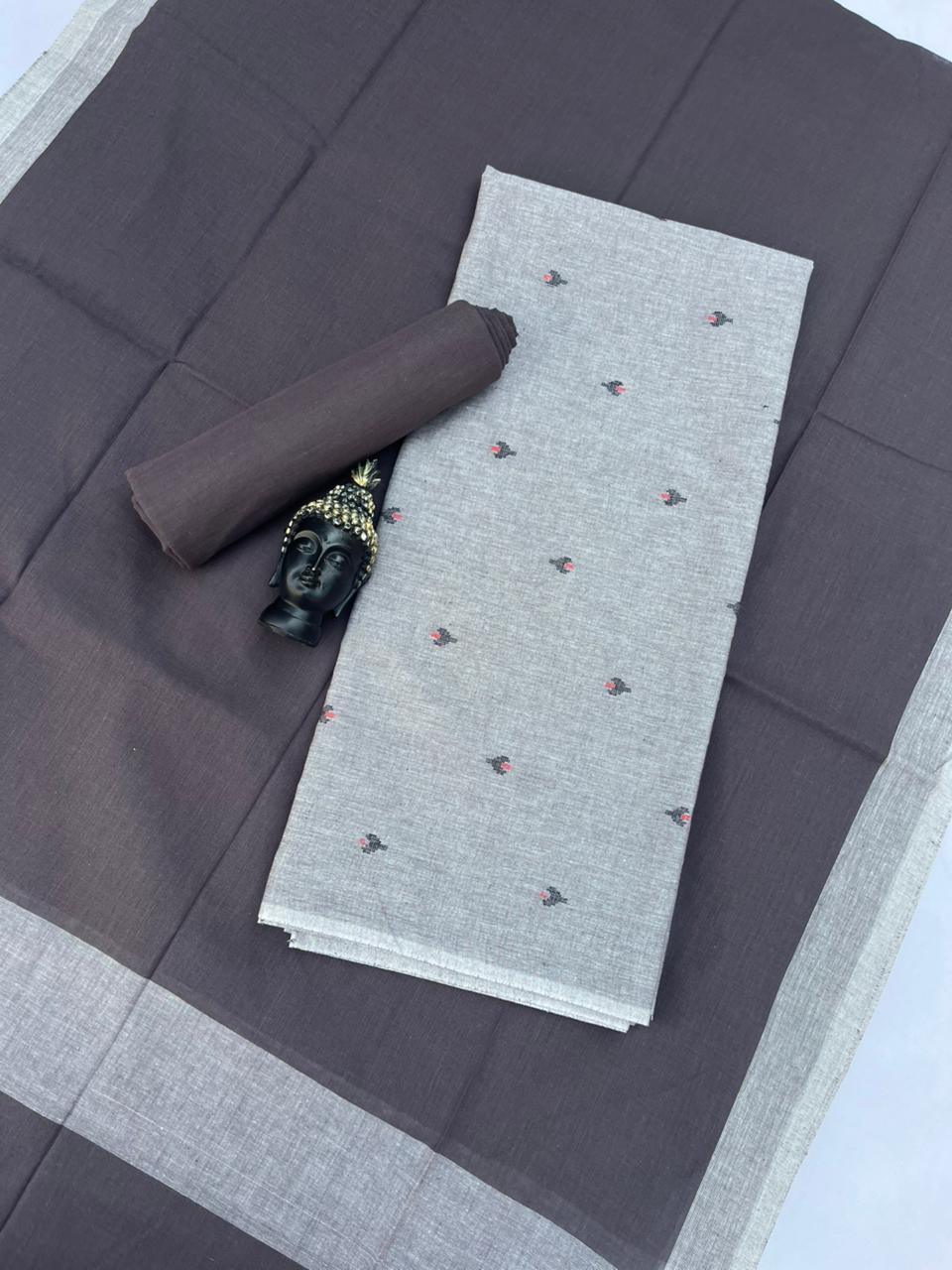 Soft Handloom Cotton Dress Material – Pastel Gray Shade