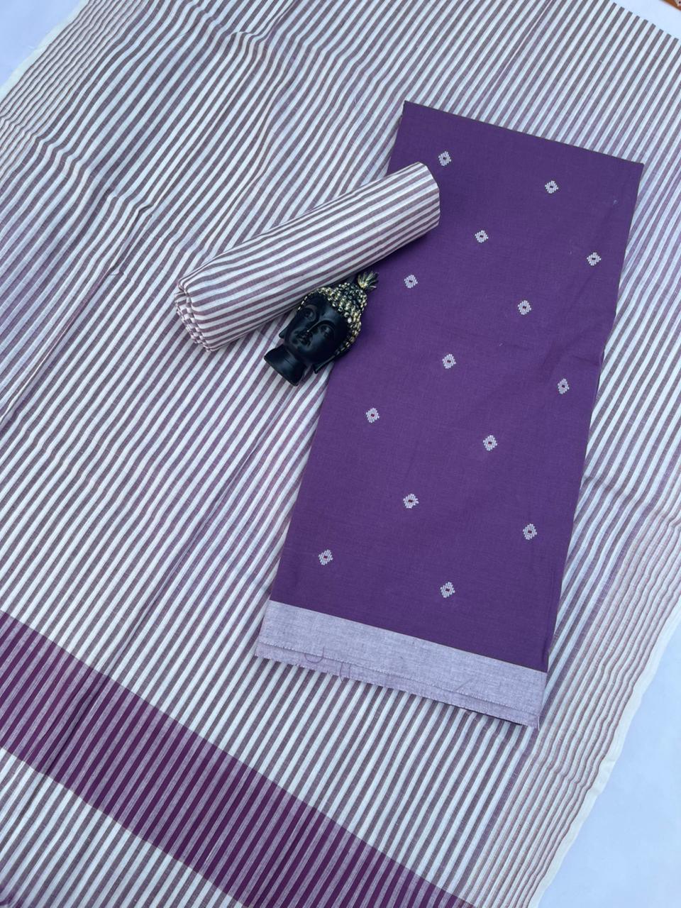 Soft Handloom Cotton Dress Material – Lavender Shade