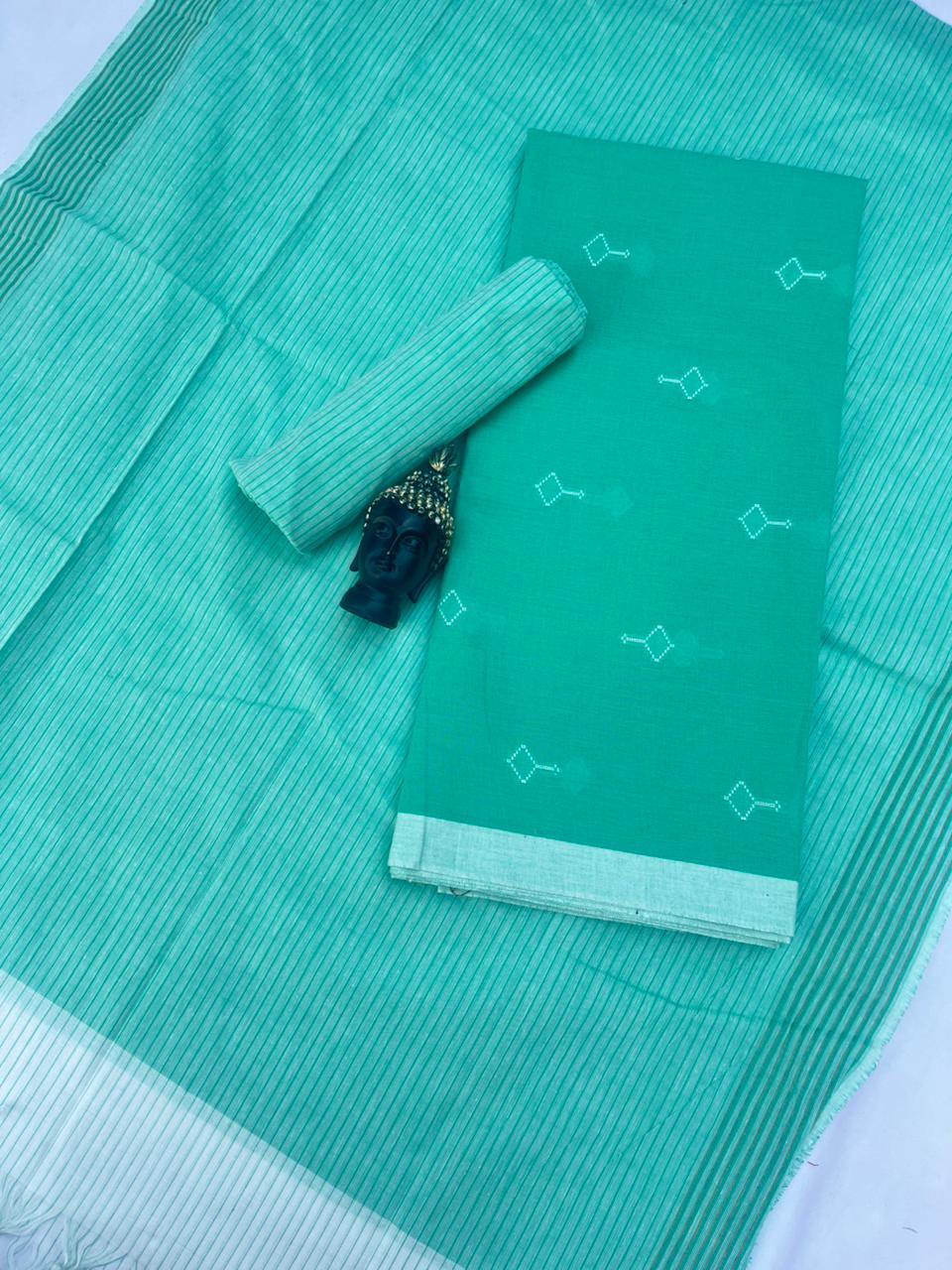 Soft Handloom Cotton Dress Material – Pastel Sea Green Shade