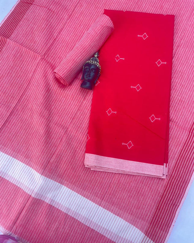 Soft Handloom Cotton Dress Material – Tomato Pink