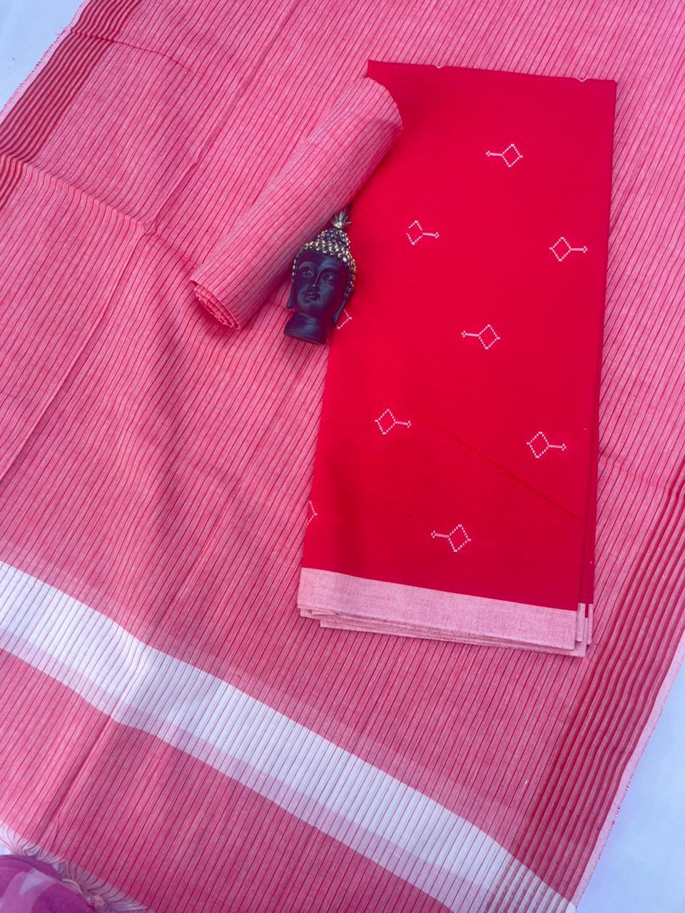 Soft Handloom Cotton Dress Material – Tomato Pink