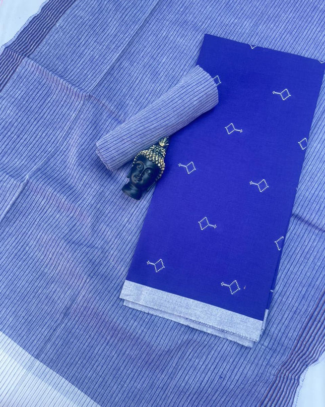 Soft Handloom Cotton Dress Material – Blue Shade