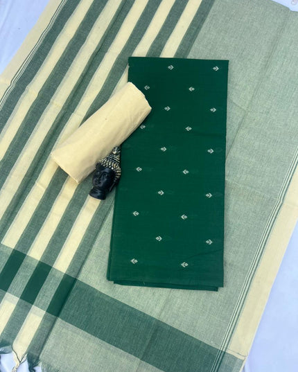 Soft Handloom Cotton Dress Material – Drak Green Shade