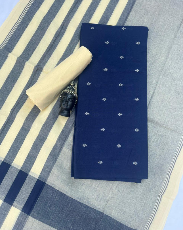 Soft Handloom Cotton Dress Material – Drak Blue Shade