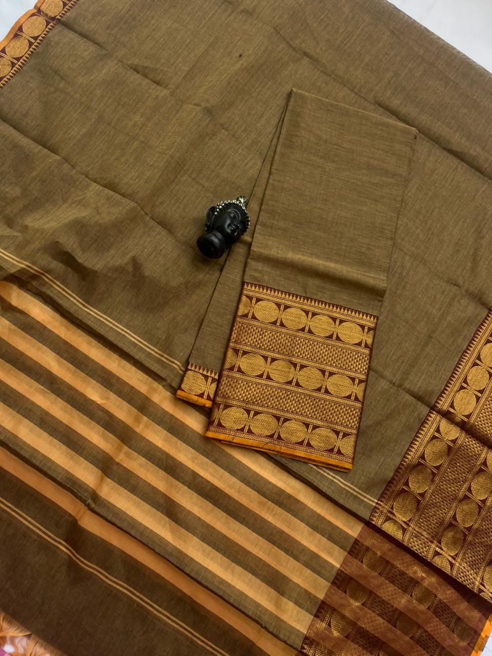 Pure Cotton Handloom Top & Dupatta Set | Dark Brown Dress Material