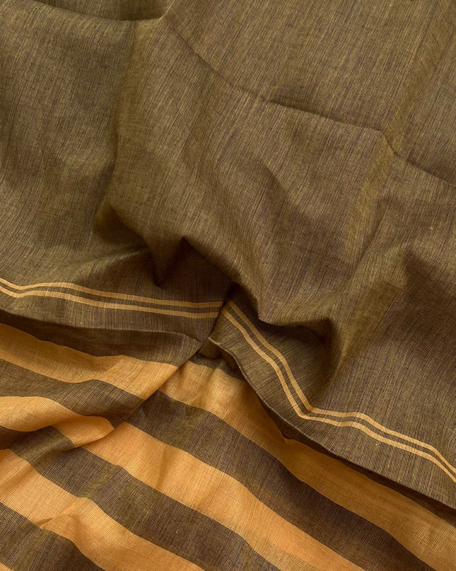 Pure Cotton Handloom Top & Dupatta Set | Dark Brown Dress Material