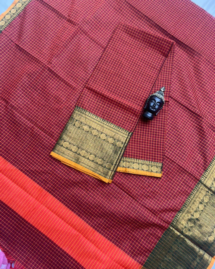 Pure Cotton Handloom Top & Dupatta Set | Maroon Dress Material