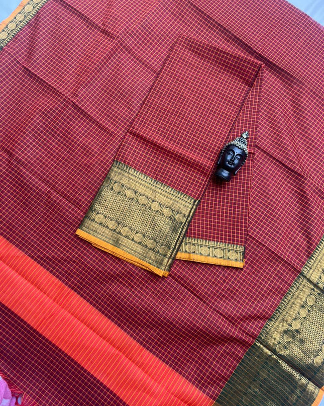 Pure Cotton Handloom Top & Dupatta Set | Maroon Dress Material