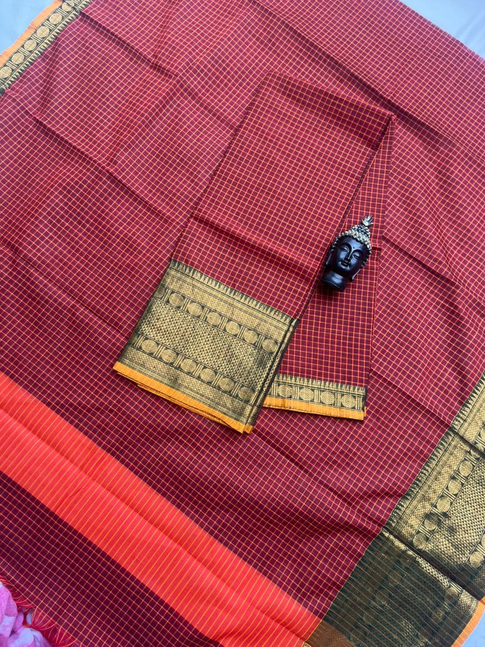 Pure Cotton Handloom Top & Dupatta Set | Maroon Dress Material