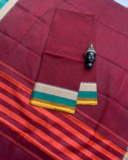 Pure Cotton Handloom Top & Dupatta Set | Maroon Dress Material