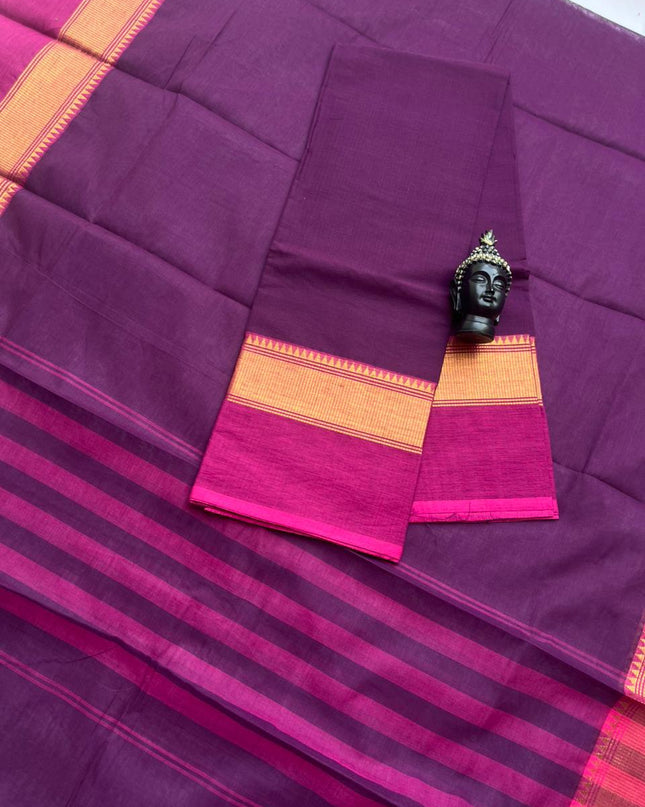 Pure Cotton Handloom Top & Dupatta Set | Purple Dress Material