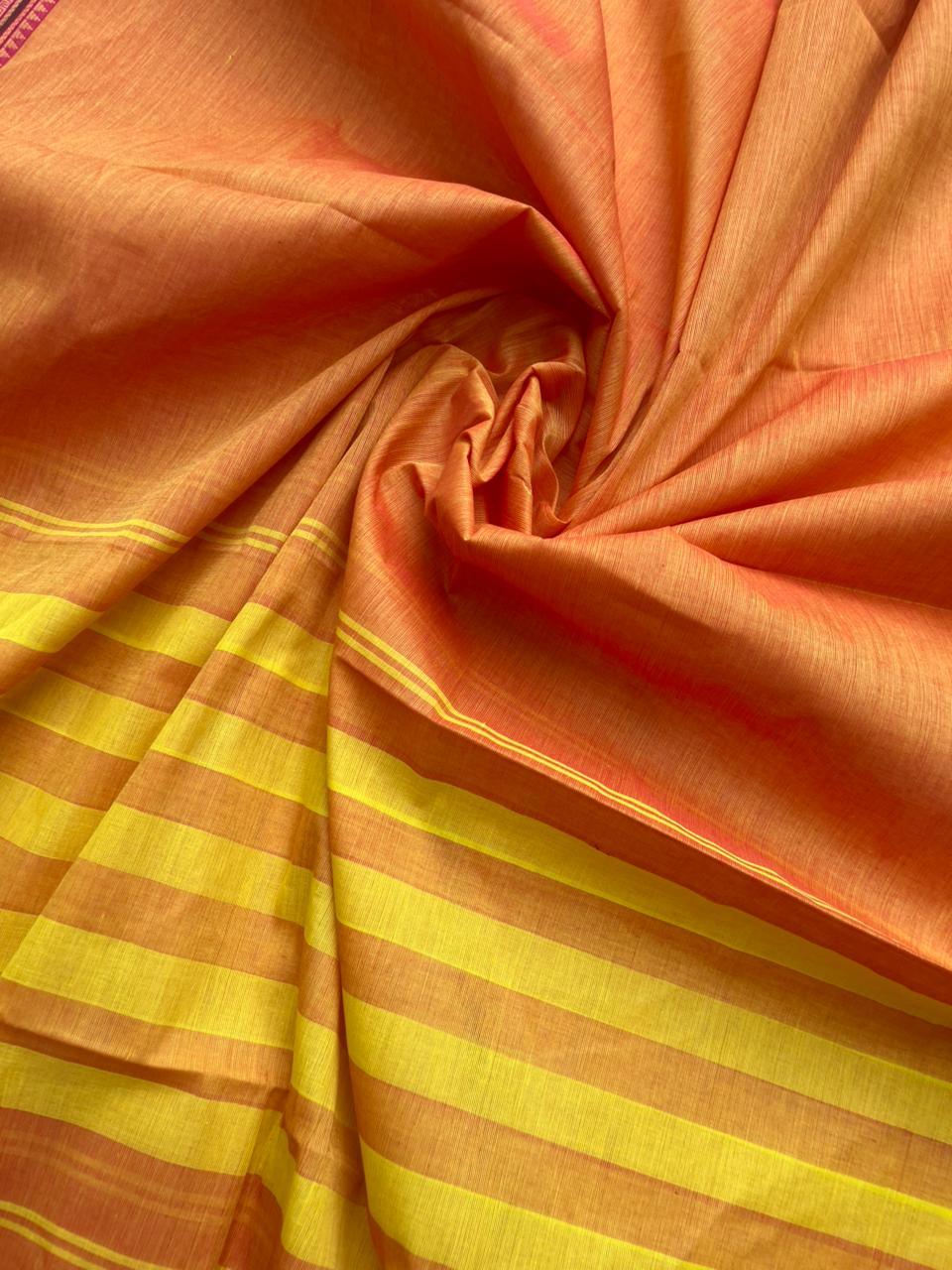 Pure Cotton Handloom Top & Dupatta Set | Orange Dress Material