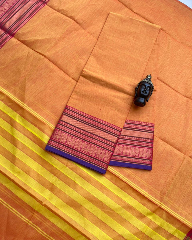 Pure Cotton Handloom Top & Dupatta Set | Orange Dress Material