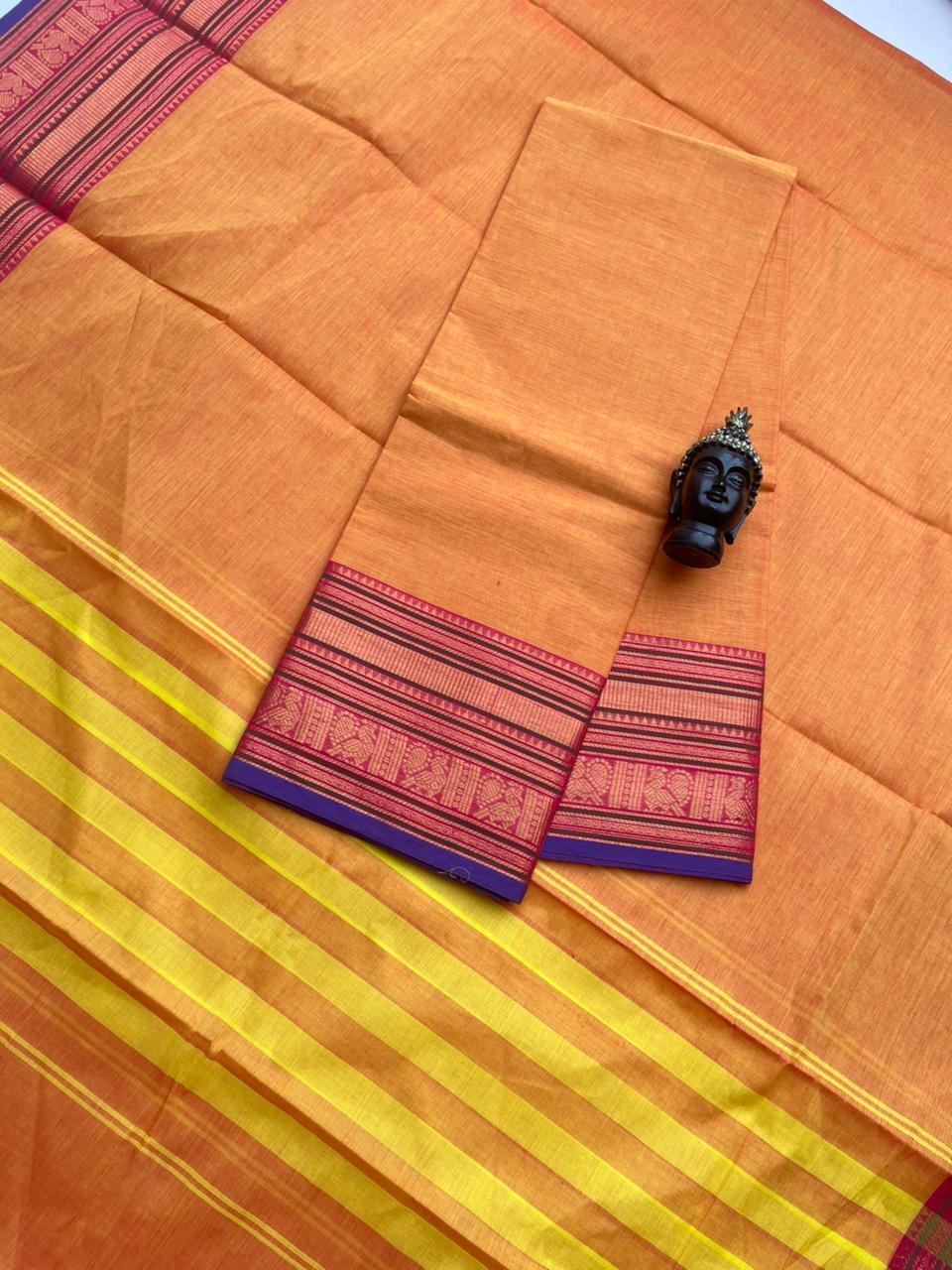 Pure Cotton Handloom Top & Dupatta Set | Orange Dress Material