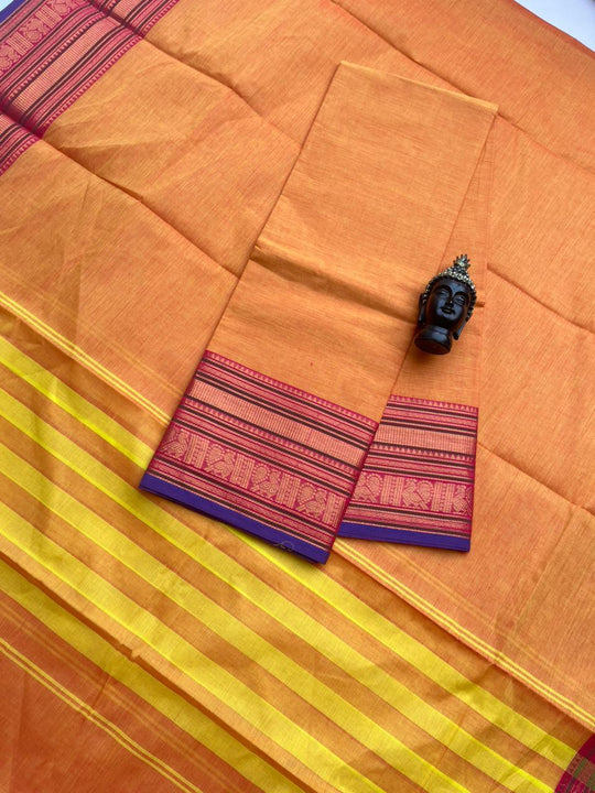 Pure Cotton Handloom Top & Dupatta Set | Orange Dress Material