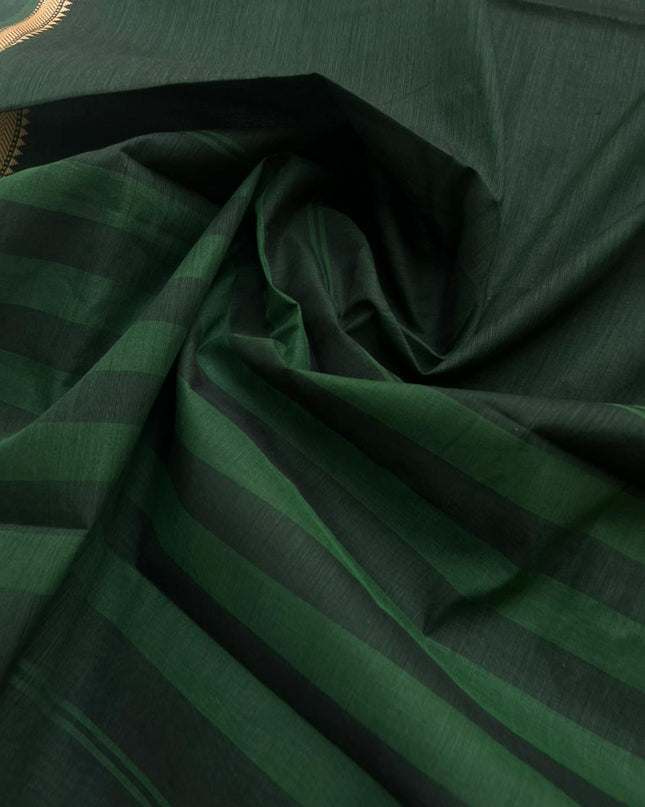 Pure Cotton Handloom Top & Dupatta Set | Dark Green Dress Material