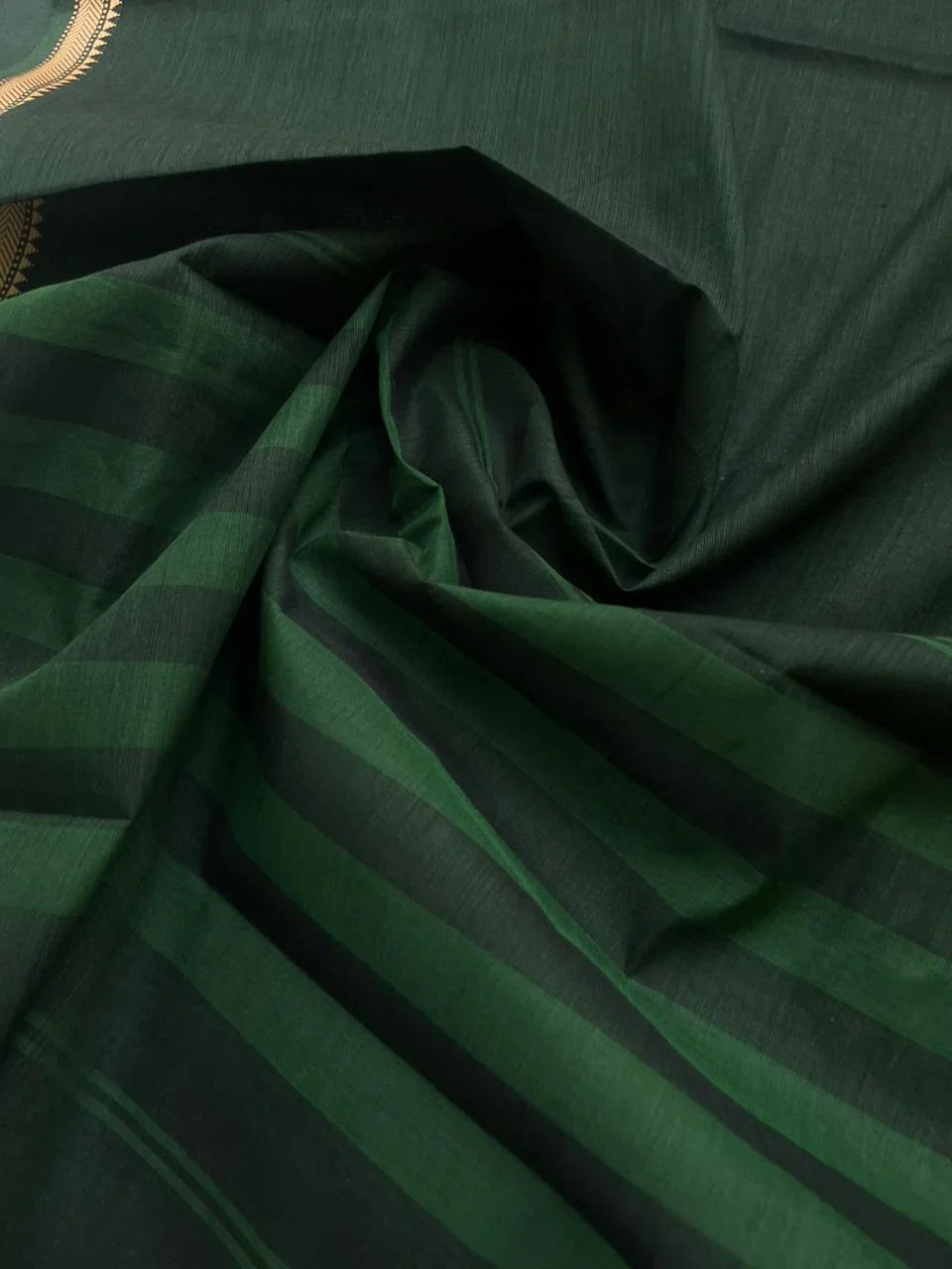 Pure Cotton Handloom Top & Dupatta Set | Dark Green Dress Material