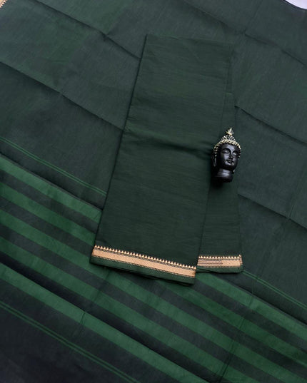 Pure Cotton Handloom Top & Dupatta Set | Dark Green Dress Material