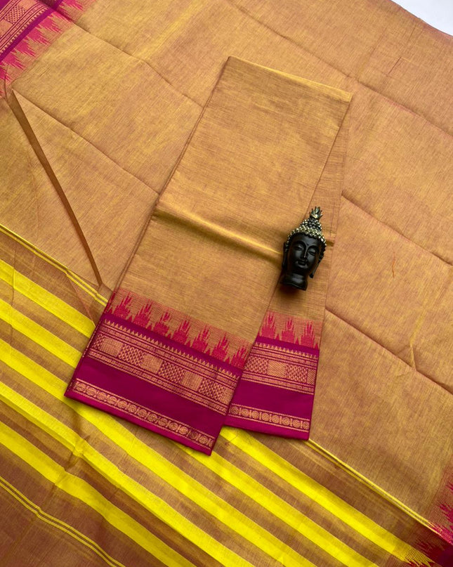 Pure Cotton Handloom Top & Dupatta Set | Brown Dress Material