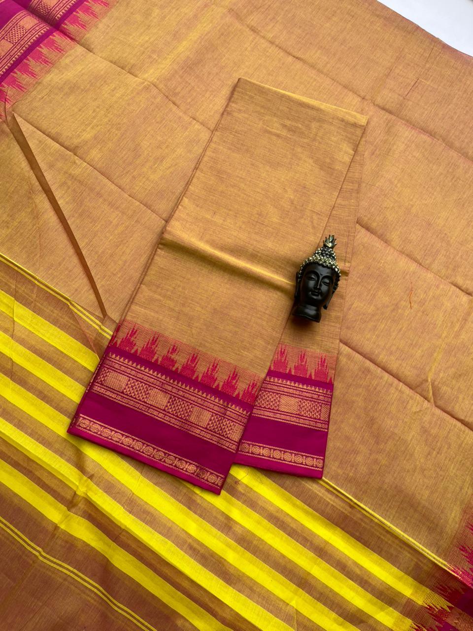 Pure Cotton Handloom Top & Dupatta Set | Brown Dress Material