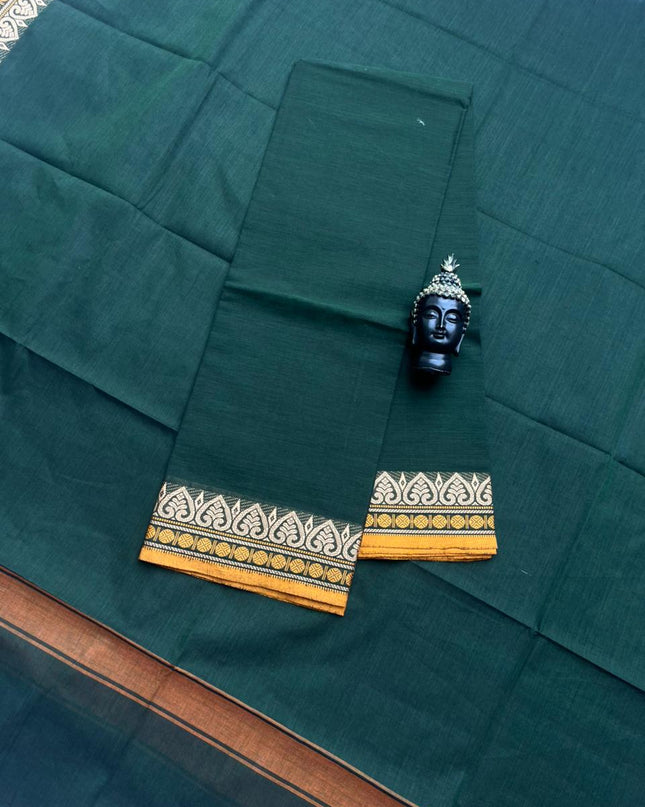 Pure Cotton Handloom Top & Dupatta Set | Dark Sea Green Dress Material