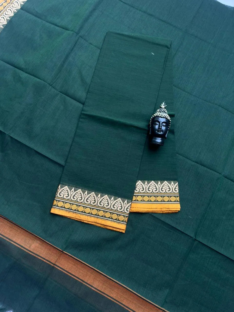 Pure Cotton Handloom Top & Dupatta Set | Dark Sea Green Dress Material