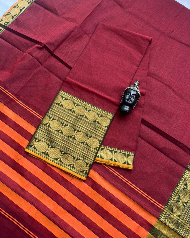 Pure Cotton Handloom Top & Dupatta Set | Red Dress Material