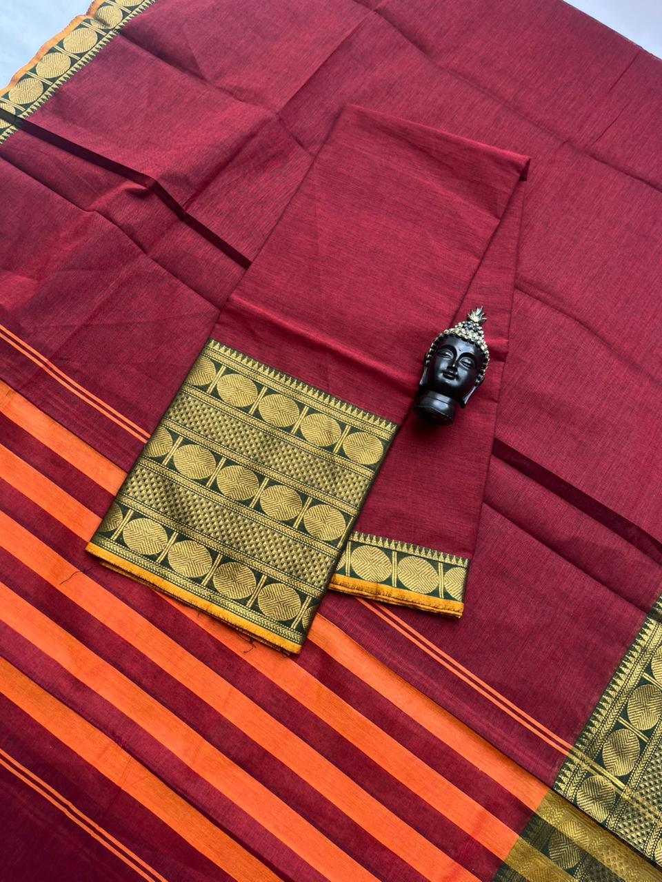 Pure Cotton Handloom Top & Dupatta Set | Red Dress Material