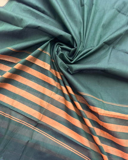 Pure Cotton Handloom Top & Dupatta Set | Dark Green Dress Material