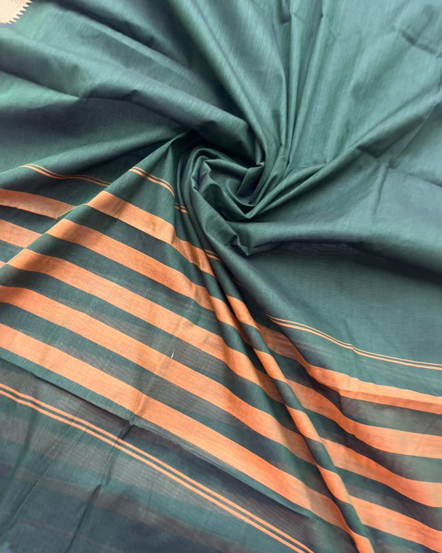 Pure Cotton Handloom Top & Dupatta Set | Dark Green Dress Material