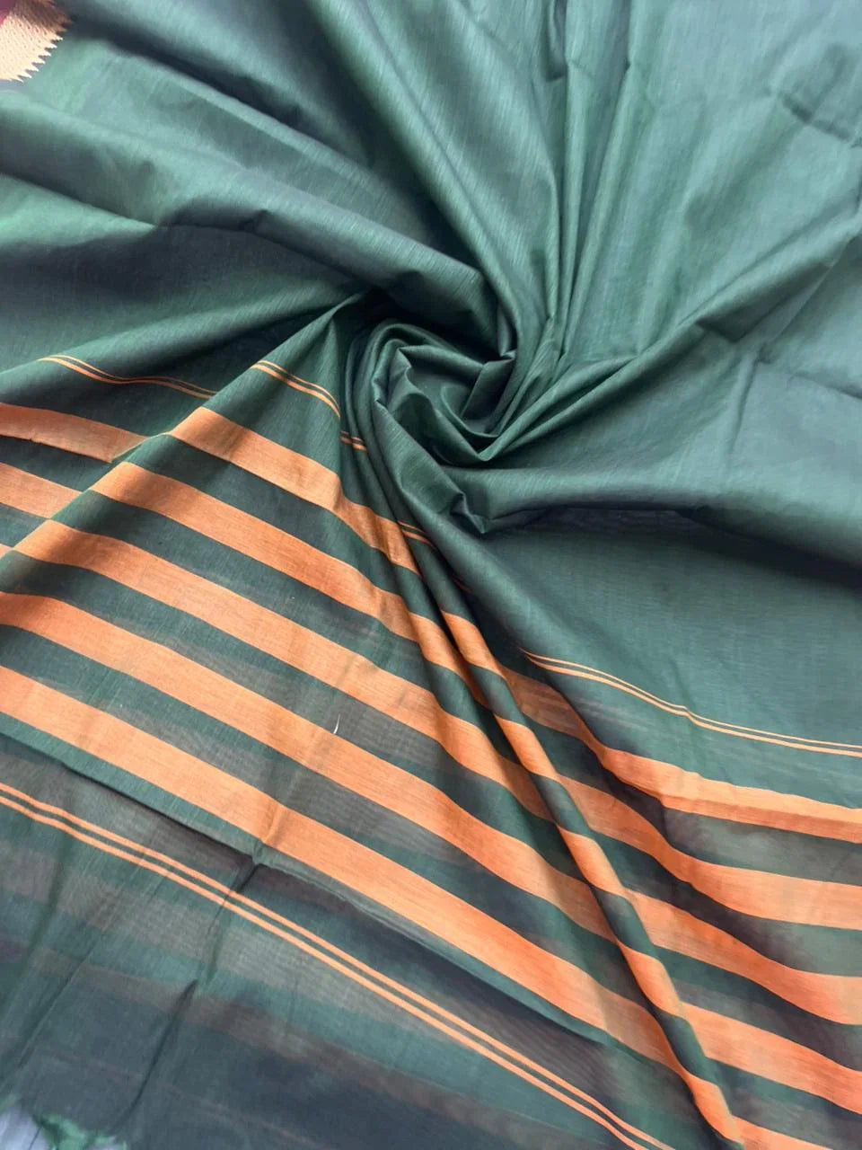Pure Cotton Handloom Top & Dupatta Set | Dark Green Dress Material
