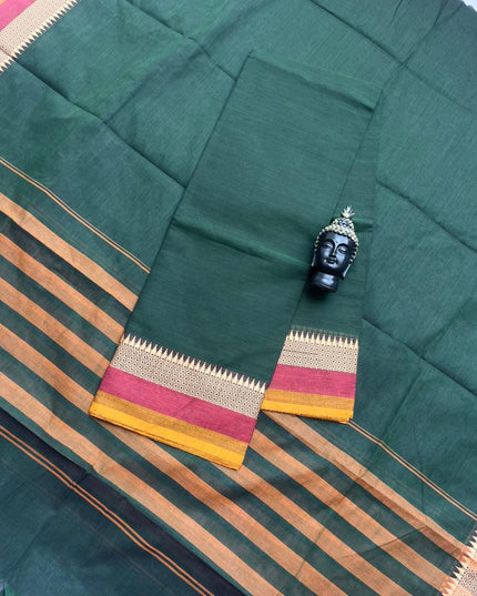 Pure Cotton Handloom Top & Dupatta Set | Dark Green Dress Material
