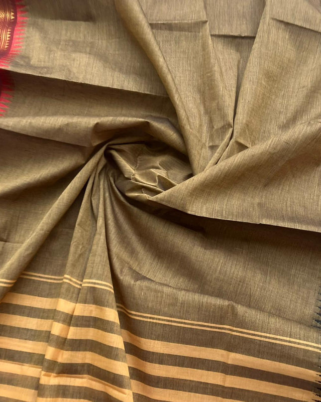 Pure Cotton Handloom Top & Dupatta Set | Brown Dress Material