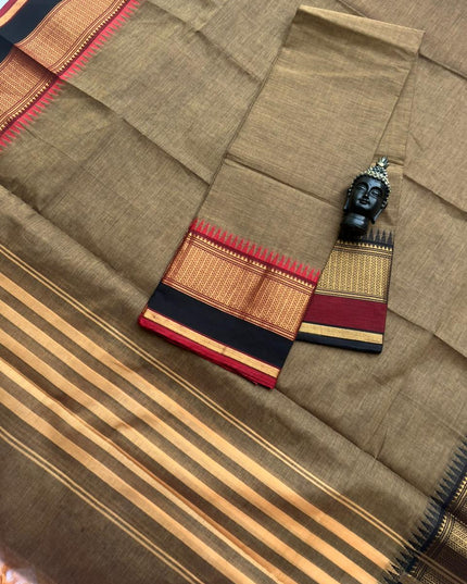 Pure Cotton Handloom Top & Dupatta Set | Brown Dress Material