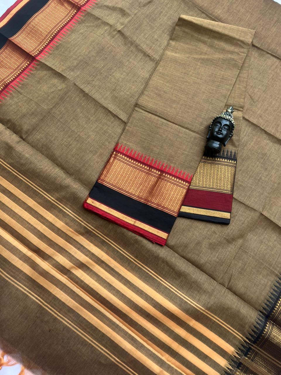 Pure Cotton Handloom Top & Dupatta Set | Brown Dress Material