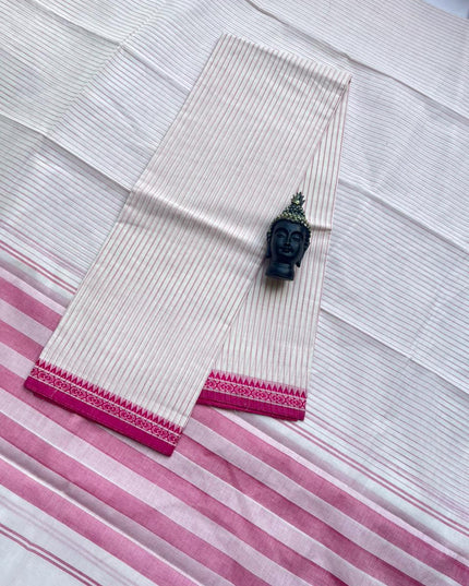 Pure Cotton Handloom Top & Dupatta Set | White Dress Material